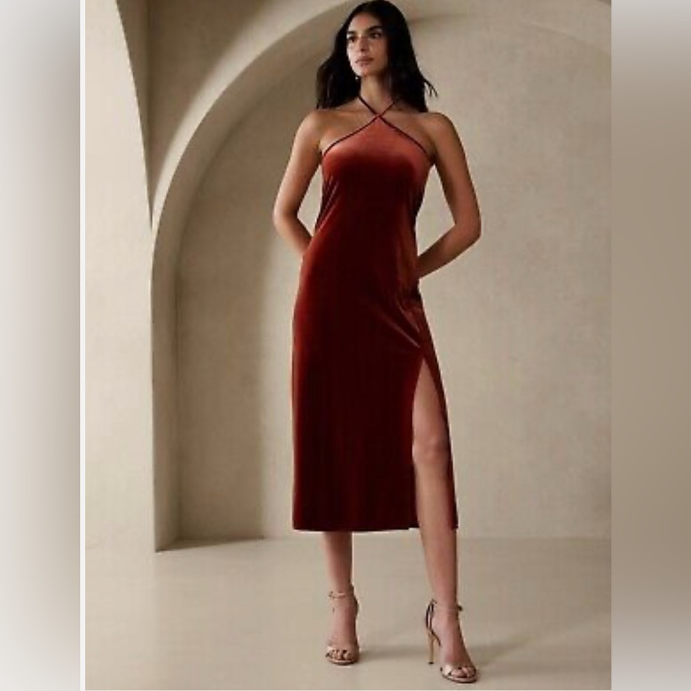Banana Republic NWT Rust velvet Halter midi dress size 4 petite